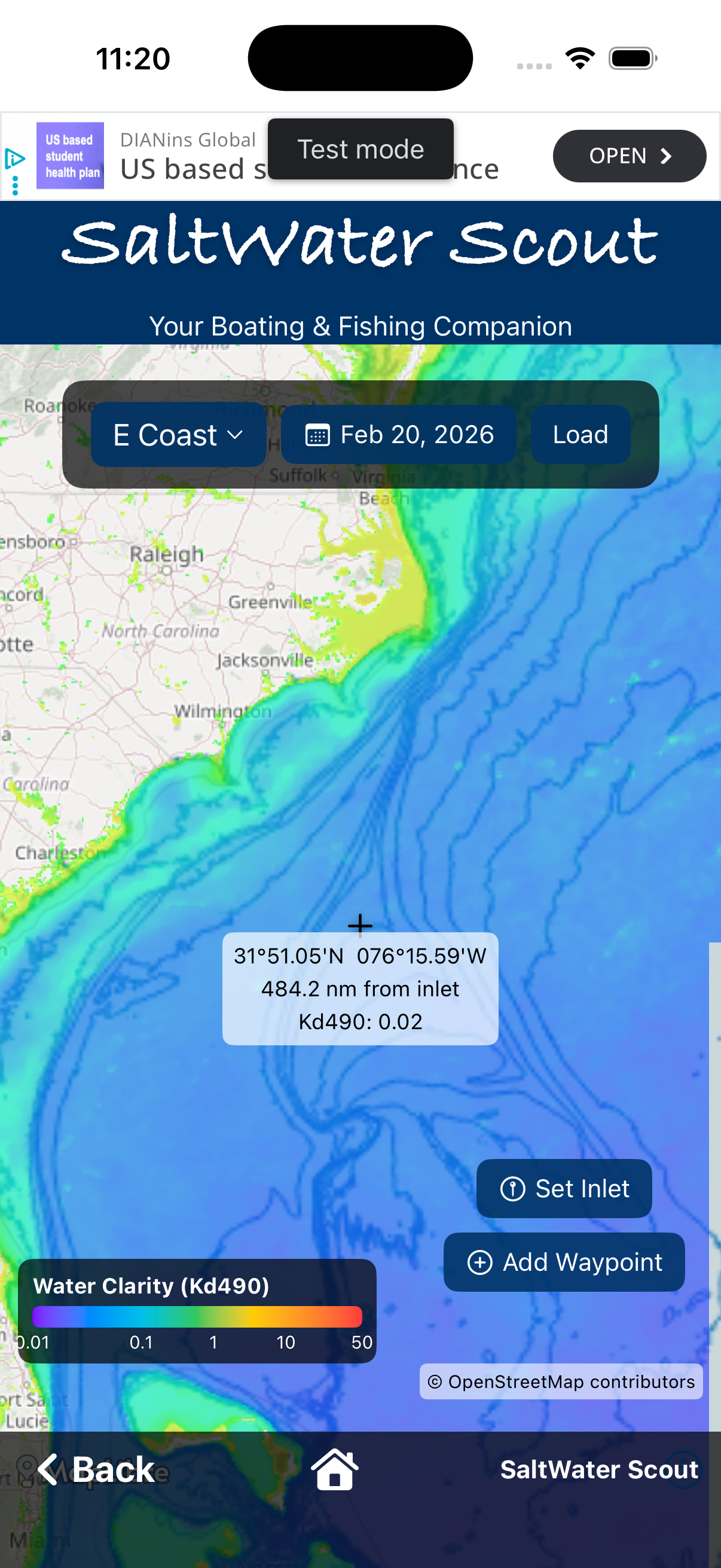 Water clarity layer in SaltWater Scout